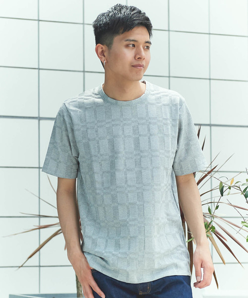 GGD(ジージーディー)の「日本製リンクスジャカードクルー(Tシャツ/カットソー・メンズ・ホワイト/ブラック/グレー・46/48)」の3枚目の写真