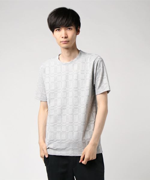 GGD(ジージーディー)の「日本製リンクスジャカードクルー(Tシャツ/カットソー・メンズ・ホワイト/ブラック/グレー・46/48)」の7枚目の写真