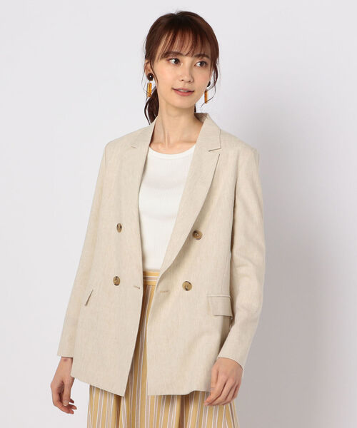 NOLLEY’S(ノーリーズ)の「麻混ドライツイルダブルジャケット(テーラードジャケット・レディース・ベージュ/ネイビー/ブラウン・36/38)」の2枚目の写真