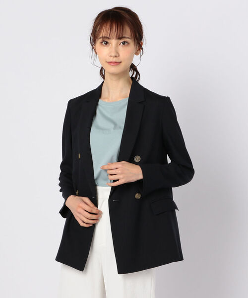 NOLLEY’S(ノーリーズ)の「麻混ドライツイルダブルジャケット(テーラードジャケット・レディース・ベージュ/ネイビー/ブラウン・36/38)」の3枚目の写真