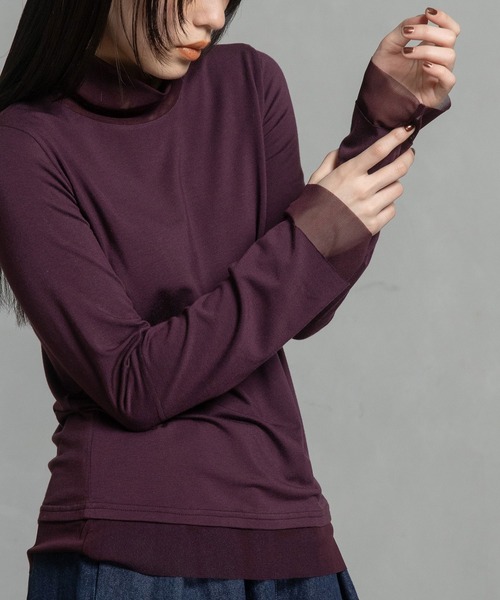 MARECHAL TERRE(マルシャルテル)の「チュールハイネックトップス(Tシャツ/カットソー・レディース・ブラック/ブラウン/グレー/オフホワイト/チャコールグレー/ブルーパープル/ワインレッド/ネイビー/イエロー/ダークパープル・MEDIUM)」の7枚目の写真