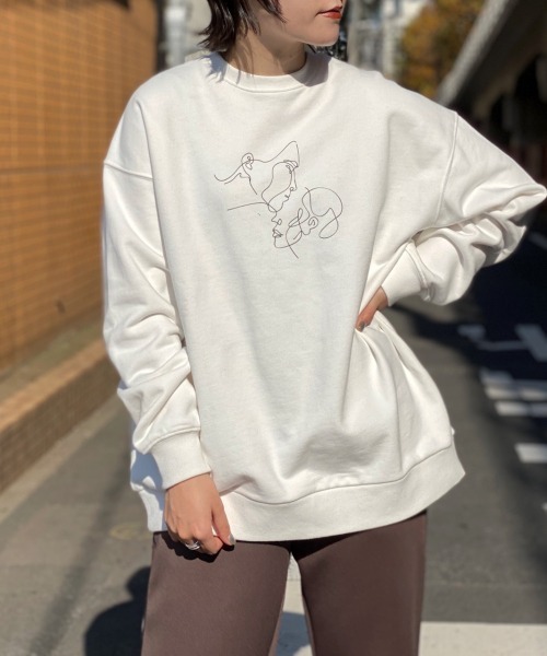 PBLIM(ページボーイリム)の「【PAGEBOYLIM】センガイラストウラケ(スウェット・レディース・ブラック/ホワイト・MEDIUM/X-LARGE)」の1枚目の写真