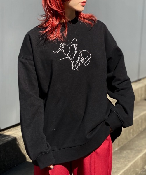 PBLIM(ページボーイリム)の「【PAGEBOYLIM】センガイラストウラケ(スウェット・レディース・ブラック/ホワイト・MEDIUM/X-LARGE)」の2枚目の写真