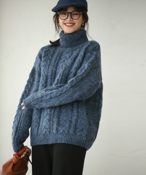 ARCHIVIO アルチビオ　タートルネック　ニット　セーター　ケーブル編み　M ケーブル編み衿ファスナータートルネックニット｜プルオーバー｜ニコル