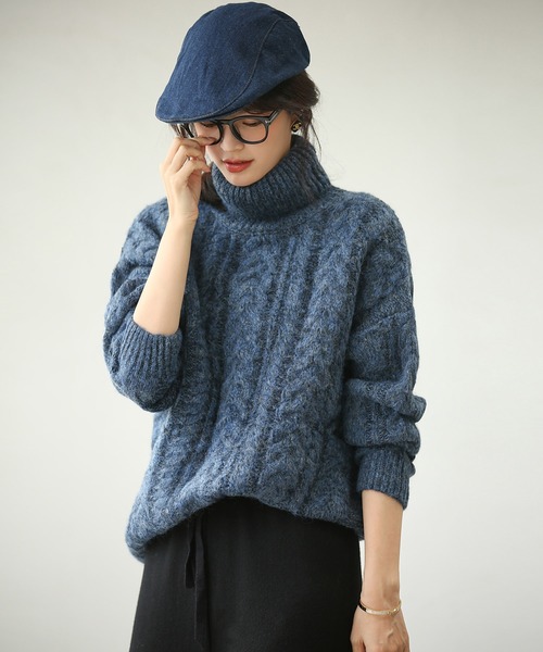 ケーブル編みタートルネックニットプルオーバー（ニット/セーター