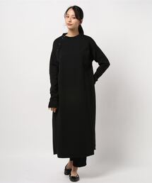 裏起毛マオカラーバックスリットワンピース