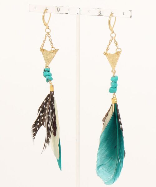 チャイハネ（チャイハネ）の「【チャイハネ】ボヘミアンフェザーロングピアス（ピアス（両耳用）・レディース・オレンジ/ターコイズブルー/ブラウン・FREE）」の4枚目の写真