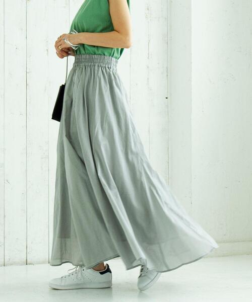 coen（コーエン）の「コットンボイルマキシギャザーフレアスカート#（スカート・レディース・オリーブ/モカ/ネイビー/マスタード/ライトグレー/ブラック・FREE）」の3枚目の写真
