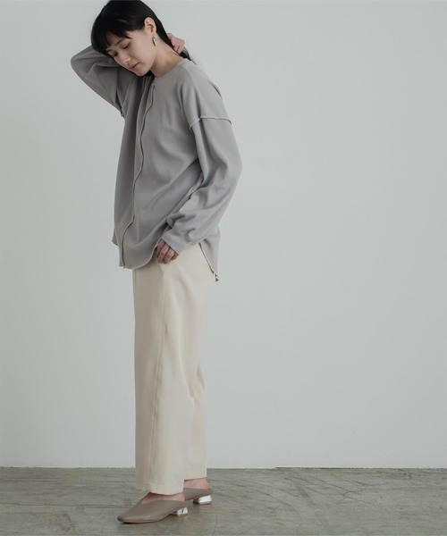 miette（ミエット）の「ﾜｯﾌﾙ配色ｽﾃｯﾁﾄｯﾌﾟｽ（Tシャツ/カットソー・レディース・ライトブルー/ブラック/アイボリー・FREE）」の8枚目の写真