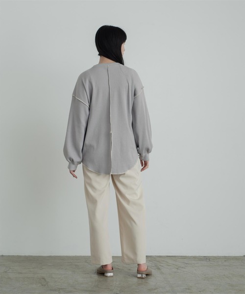 miette（ミエット）の「ﾜｯﾌﾙ配色ｽﾃｯﾁﾄｯﾌﾟｽ（Tシャツ/カットソー・レディース・ライトブルー/ブラック/アイボリー・FREE）」の10枚目の写真