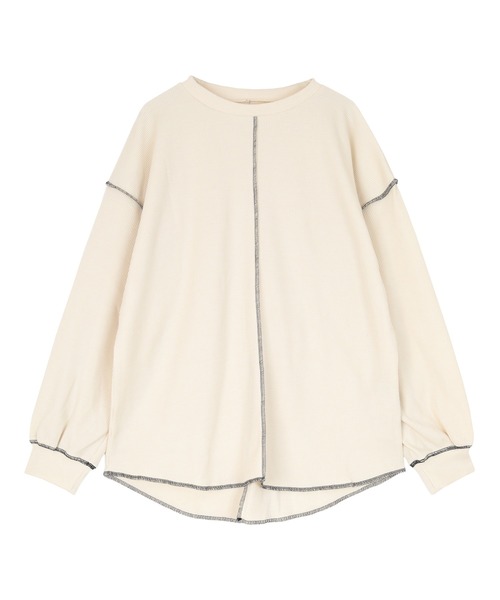 miette（ミエット）の「ﾜｯﾌﾙ配色ｽﾃｯﾁﾄｯﾌﾟｽ（Tシャツ/カットソー・レディース・ライトブルー/ブラック/アイボリー・FREE）」の16枚目の写真