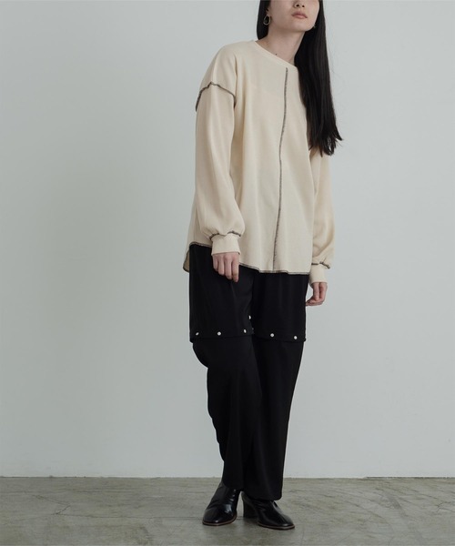 miette（ミエット）の「ﾜｯﾌﾙ配色ｽﾃｯﾁﾄｯﾌﾟｽ（Tシャツ/カットソー・レディース・ライトブルー/ブラック/アイボリー・FREE）」の19枚目の写真