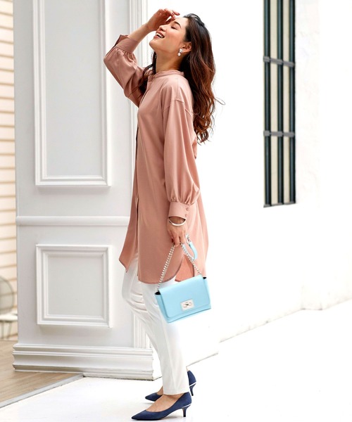 BELLUNA（ベルーナ）の「バンドカラーシャツワンピース（シャツワンピース・レディース・ピンク/セージグリーン/グレー系その他・LARGE/X-LARGE/MEDIUM）」の5枚目の写真