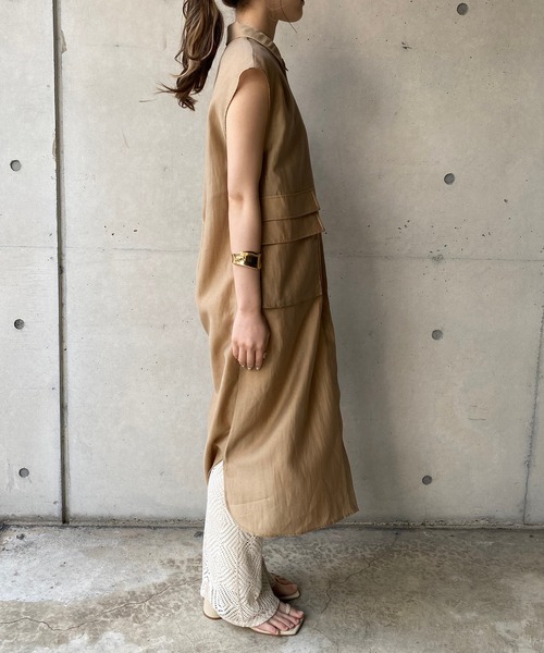 CAPRICIEUX LE'MAGE（カプリシューレマージュ）の「ワークポケットジレワンピース（ワンピース・レディース・ベージュ/カーキ/ネイビー・FREE）」の7枚目の写真