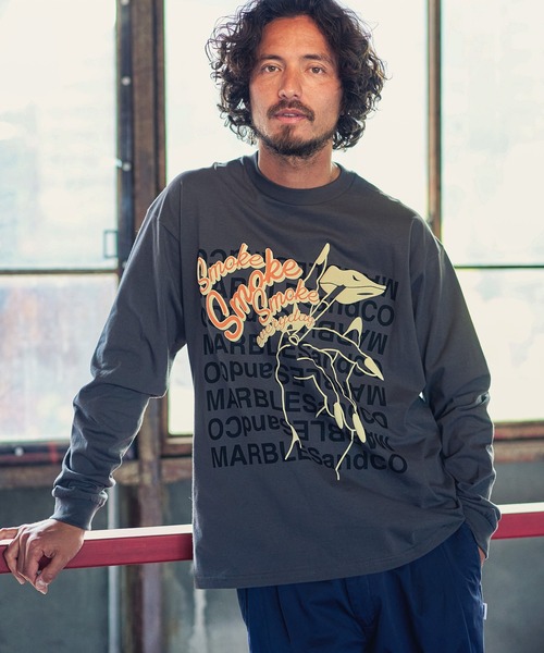 MARBLES（マーブルズ）の「mlt3404-STANDARD LS TEE(SMOKE) Tシャツ（Tシャツ/カットソー・メンズ・チャコール/ホワイト/サックスブルー・S/M/XL/L）」の4枚目の写真