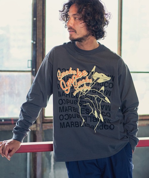 MARBLES（マーブルズ）の「mlt3404-STANDARD LS TEE(SMOKE) Tシャツ（Tシャツ/カットソー・メンズ・チャコール/ホワイト/サックスブルー・S/M/XL/L）」の5枚目の写真