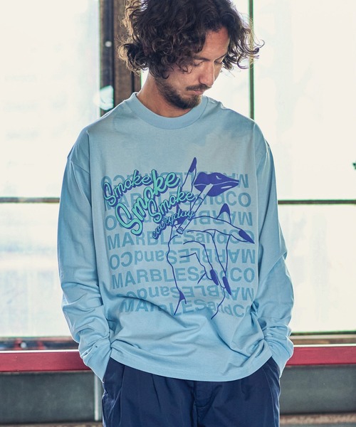 MARBLES（マーブルズ）の「mlt3404-STANDARD LS TEE(SMOKE) Tシャツ（Tシャツ/カットソー・メンズ・チャコール/ホワイト/サックスブルー・S/M/XL/L）」の8枚目の写真