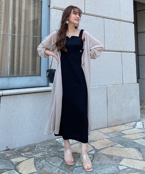 rienda(リエンダ)の「シースルーVネックロングニットカーディガン(カーディガン/ボレロ・レディース・ブラック/ライトグリーン/ライトベージュ・FREE)」の3枚目の写真