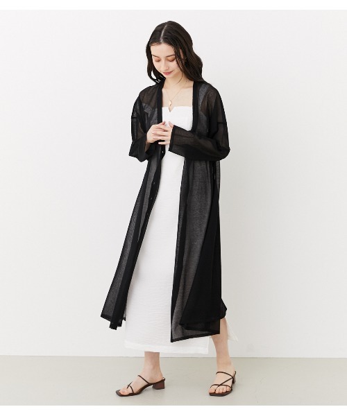 rienda(リエンダ)の「シースルーVネックロングニットカーディガン(カーディガン/ボレロ・レディース・ブラック/ライトグリーン/ライトベージュ・FREE)」の2枚目の写真
