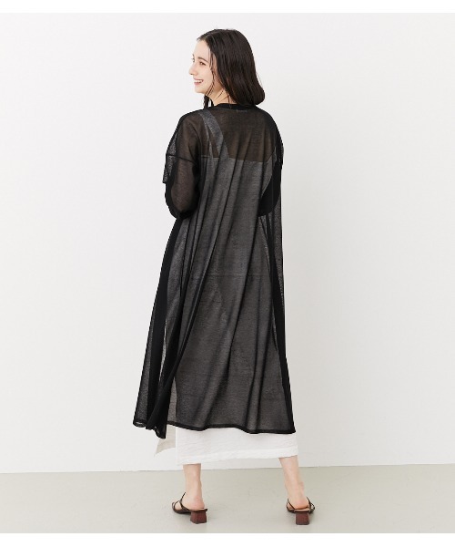 rienda(リエンダ)の「シースルーVネックロングニットカーディガン(カーディガン/ボレロ・レディース・ブラック/ライトグリーン/ライトベージュ・FREE)」の4枚目の写真