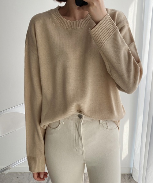 fd style（エフディ スタイル）の「【Chuzchuz】パーソナルラウンドVネックニット（ニット/セーター・レディース・スカイブルー/ベージュ/ネイビー/ピンク/アイボリー/ミント/パープル系その他・FREE）」の3枚目の写真