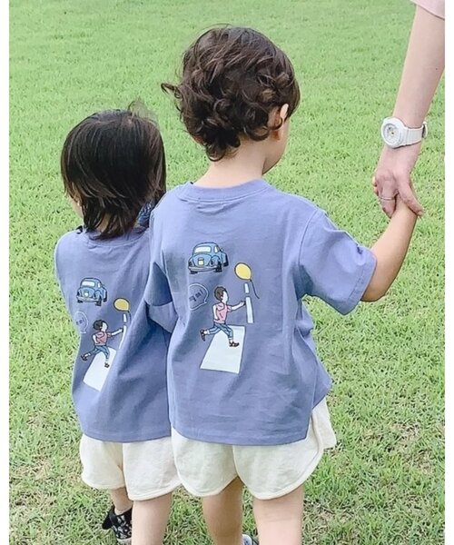 SHOO・LA・RUE（シューラルー）の「◆【つながる/90-140cm】横断歩道キッズTシャツ（Tシャツ/カットソー・キッズ・ピンク系/ブルー・09/10/11/12/13/14）」の2枚目の写真