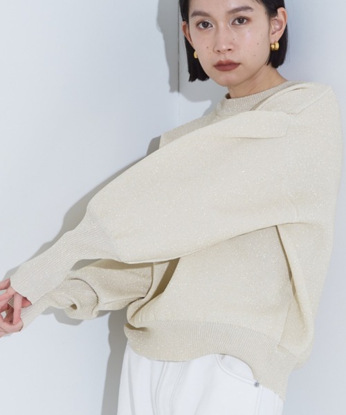 【美品✨】L'Appartement カシミヤ混　ボリュームスリーブニット　紺色 ボリュームスリーブ シアーメッシュオーバーニット（ニット