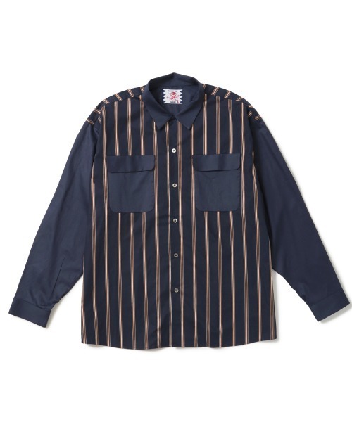 SON OF THE CHEESE（サノバチーズ）の「【SON OF THE CHEESE / サノバチーズ】Stripe Cleric Shirt（シャツ/ブラウス・メンズ・ネイビー/ブラウン/ブルー・MEDIUM/LARGE/X-LARGE）」の2枚目の写真