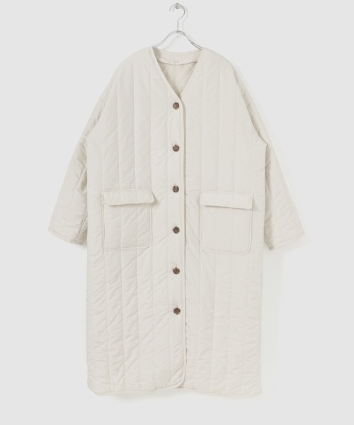 SENSE OF PLACE by URBAN RESEARCH（センスオブプレイスバイアーバンリサーチ）の「『URTECH』キルティングノーカラーロングコート（ナイロンジャケット・レディース・アイボリー/カーキ/ブラック・ONE）」の8枚目の写真