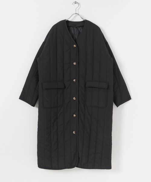 SENSE OF PLACE by URBAN RESEARCH（センスオブプレイスバイアーバンリサーチ）の「『URTECH』キルティングノーカラーロングコート（ナイロンジャケット・レディース・アイボリー/カーキ/ブラック・ONE）」の12枚目の写真