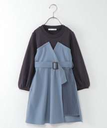 【キッズ】サイドプリーツ切り替えワンピース（100~160cm）