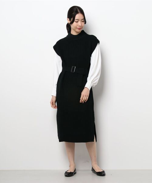 ANDGEEBEE（アンジービー）の「ブラウススリーブニットワンピ（ワンピース・レディース・ブラック/モカ・MEDIUM）」の5枚目の写真