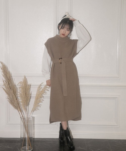 ANDGEEBEE（アンジービー）の「ブラウススリーブニットワンピ（ワンピース・レディース・ブラック/モカ・MEDIUM）」の21枚目の写真