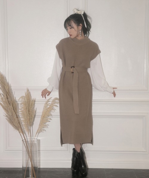 ANDGEEBEE（アンジービー）の「ブラウススリーブニットワンピ（ワンピース・レディース・ブラック/モカ・MEDIUM）」の20枚目の写真