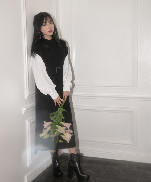 ANDGEEBEE（アンジービー）の「ブラウススリーブニットワンピ（ワンピース・レディース・ブラック/モカ・MEDIUM）」の14枚目の写真