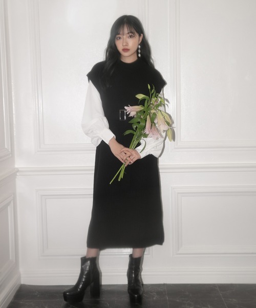 ANDGEEBEE（アンジービー）の「ブラウススリーブニットワンピ（ワンピース・レディース・ブラック/モカ・MEDIUM）」の12枚目の写真