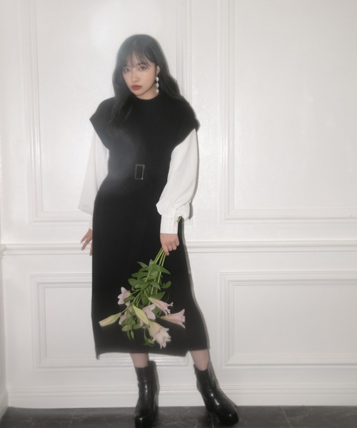 ANDGEEBEE（アンジービー）の「ブラウススリーブニットワンピ（ワンピース・レディース・ブラック/モカ・MEDIUM）」の11枚目の写真