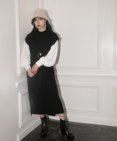 ANDGEEBEE（アンジービー）の「ブラウススリーブニットワンピ（ワンピース・レディース・ブラック/モカ・MEDIUM）」の9枚目の写真