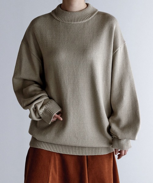 Like Us（ライクアス）の「【Like Us】モックネックダブルリブルーズプルオーバーニット（ニット/セーター・メンズ・ホワイト/ブラック/ベージュ/ブラウン/カーキ/イエロー/オレンジ/ダークグレー/グレイッシュベージュ/グレイッシュブルー・M/L/XL）」の5枚目の写真