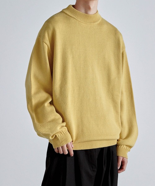 Like Us（ライクアス）の「【Like Us】モックネックダブルリブルーズプルオーバーニット（ニット/セーター・メンズ・ホワイト/ブラック/ベージュ/ブラウン/カーキ/イエロー/オレンジ/ダークグレー/グレイッシュベージュ/グレイッシュブルー・M/L/XL）」の9枚目の写真