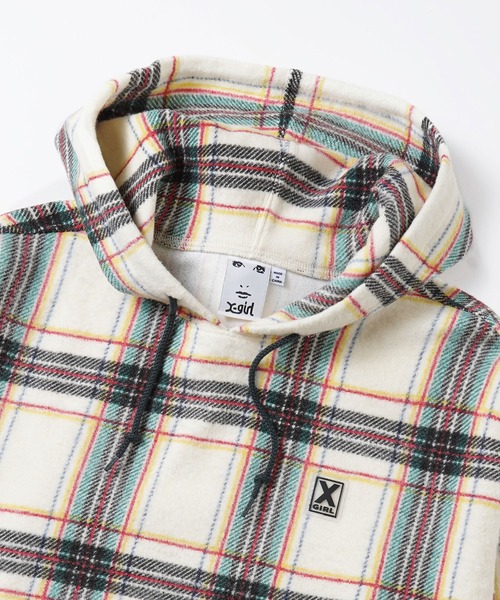 X-girl(エックスガール)の「SHAGGY PLAID HOODIE(パーカー・レディース・オフホワイト/チャコール・S/M)」の5枚目の写真