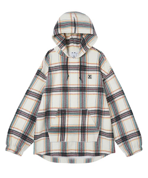X-girl(エックスガール)の「SHAGGY PLAID HOODIE(パーカー・レディース・オフホワイト/チャコール・S/M)」の3枚目の写真