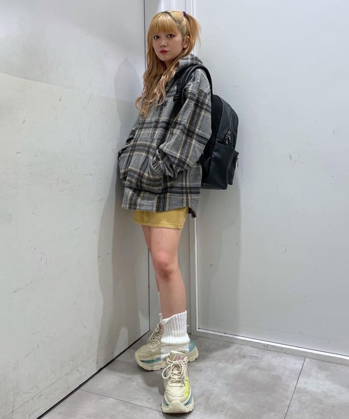 X-girl(エックスガール)の「SHAGGY PLAID HOODIE(パーカー・レディース・オフホワイト/チャコール・S/M)」の21枚目の写真
