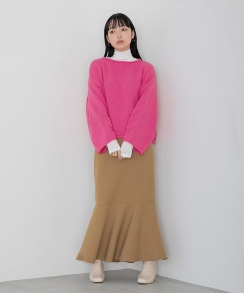 LOWRYS FARM（ローリーズファーム）の「クロップドクルンニットＬＳ　263039（ニット/セーター・レディース・オフホワイト/ブラック/グリーン/ピンク・FREE）」の7枚目の写真