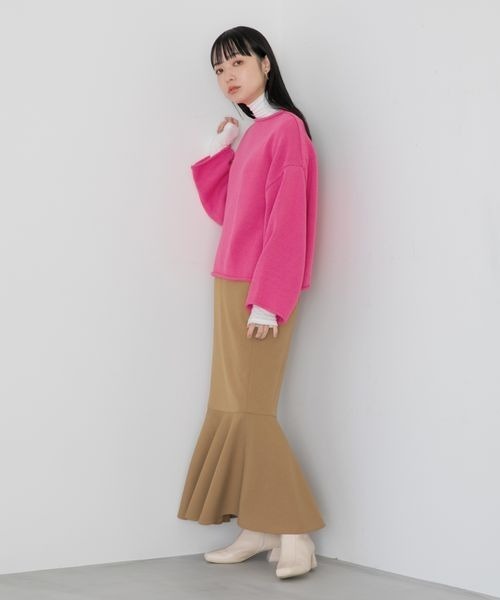 LOWRYS FARM（ローリーズファーム）の「クロップドクルンニットＬＳ　263039（ニット/セーター・レディース・オフホワイト/ブラック/グリーン/ピンク・FREE）」の8枚目の写真