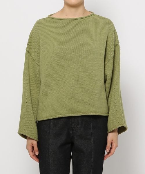 LOWRYS FARM（ローリーズファーム）の「クロップドクルンニットＬＳ　263039（ニット/セーター・レディース・オフホワイト/ブラック/グリーン/ピンク・FREE）」の10枚目の写真