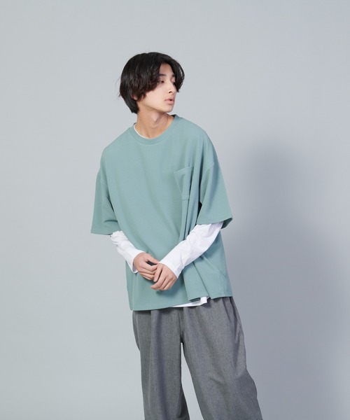 UNIIT(ユニット)の「【UNIIT/ユニット】フクレジャガードリアルレイヤードルーズTシャツ 7分袖ポケットTシャツ 天竺ロンT セットアップ(Tシャツ/カットソー・メンズ・グリーン/ベージュ/ブラック・SMALL/MEDIUM/LARGE)」の3枚目の写真