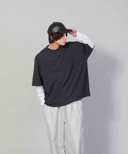 UNIIT(ユニット)の「【UNIIT/ユニット】フクレジャガードリアルレイヤードルーズTシャツ 7分袖ポケットTシャツ 天竺ロンT セットアップ(Tシャツ/カットソー・メンズ・グリーン/ベージュ/ブラック・SMALL/MEDIUM/LARGE)」の2枚目の写真