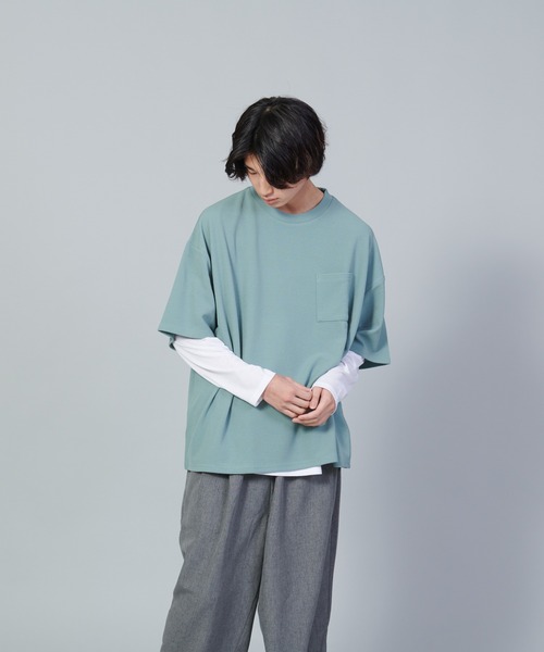 UNIIT(ユニット)の「【UNIIT/ユニット】フクレジャガードリアルレイヤードルーズTシャツ 7分袖ポケットTシャツ 天竺ロンT セットアップ(Tシャツ/カットソー・メンズ・グリーン/ベージュ/ブラック・SMALL/MEDIUM/LARGE)」の7枚目の写真