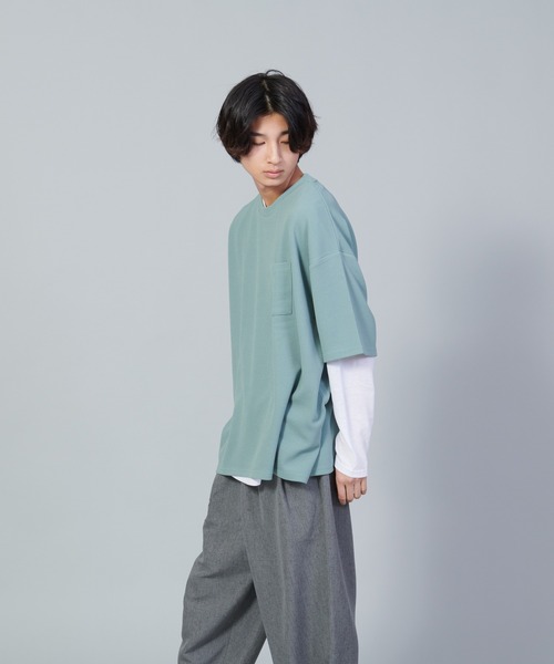 UNIIT(ユニット)の「【UNIIT/ユニット】フクレジャガードリアルレイヤードルーズTシャツ 7分袖ポケットTシャツ 天竺ロンT セットアップ(Tシャツ/カットソー・メンズ・グリーン/ベージュ/ブラック・SMALL/MEDIUM/LARGE)」の6枚目の写真